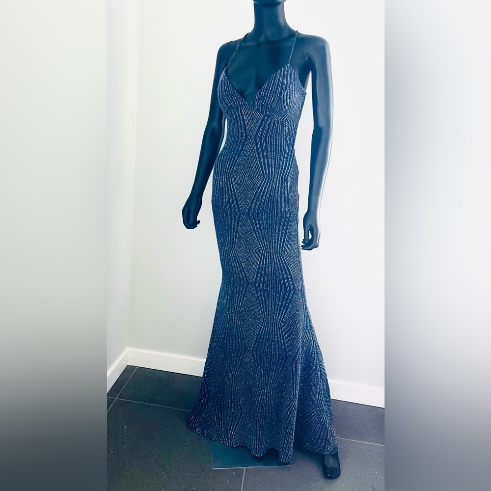 Windsor Glitter Navy/silver Geometric Maxi Dress-S Prom